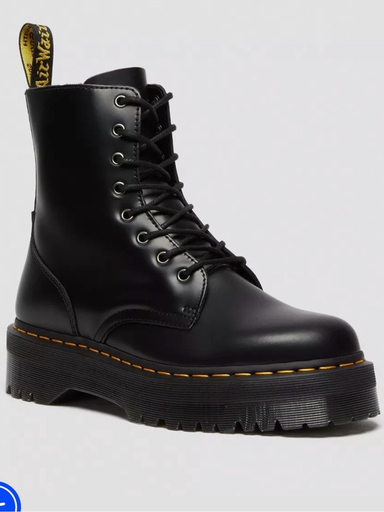 Dr. Martens Shoes - Dr. Martens Jadon Smooth Leather Platform Lace-Up Boots with Yellow Stitching